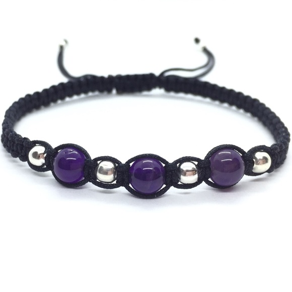 Simple Amethyst w/ Silver Shamballa Bracelet - Picture 1 of 3